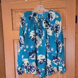 Vera Wang Teal and Cream Floral Blouse